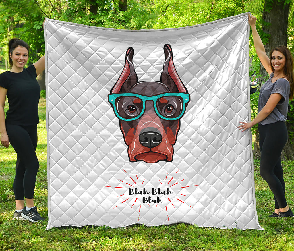 Dobermann With Glasses Print Quilt