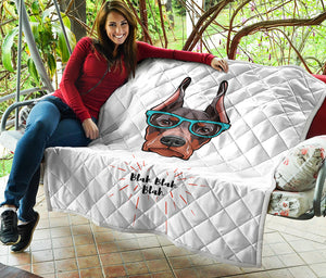 Dobermann With Glasses Print Quilt