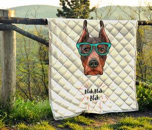 Dobermann With Glasses Print Quilt