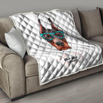 Dobermann With Glasses Print Quilt