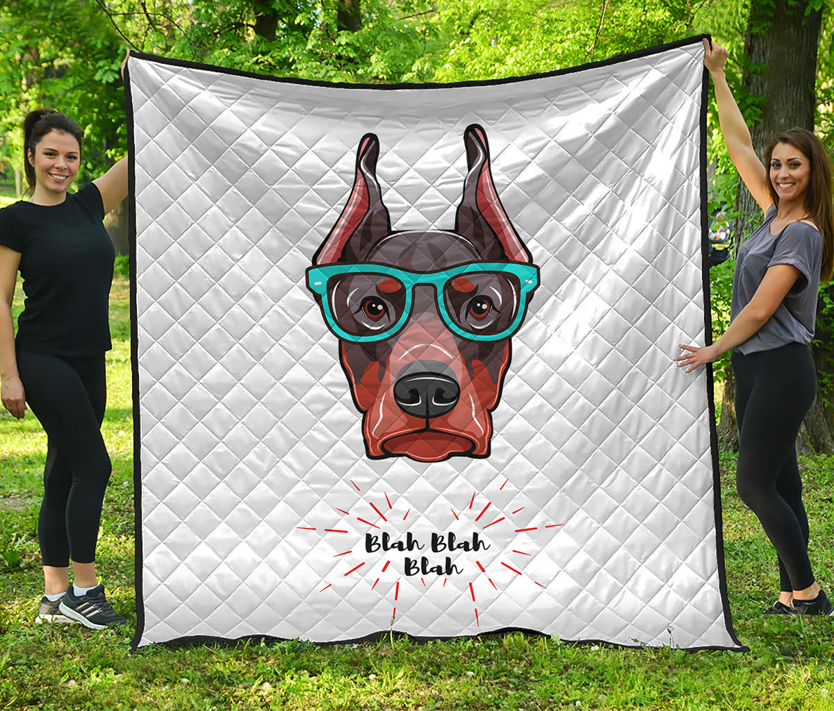 Dobermann With Glasses Print Quilt