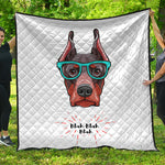 Dobermann With Glasses Print Quilt