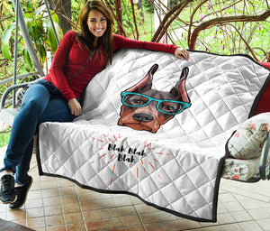 Dobermann With Glasses Print Quilt