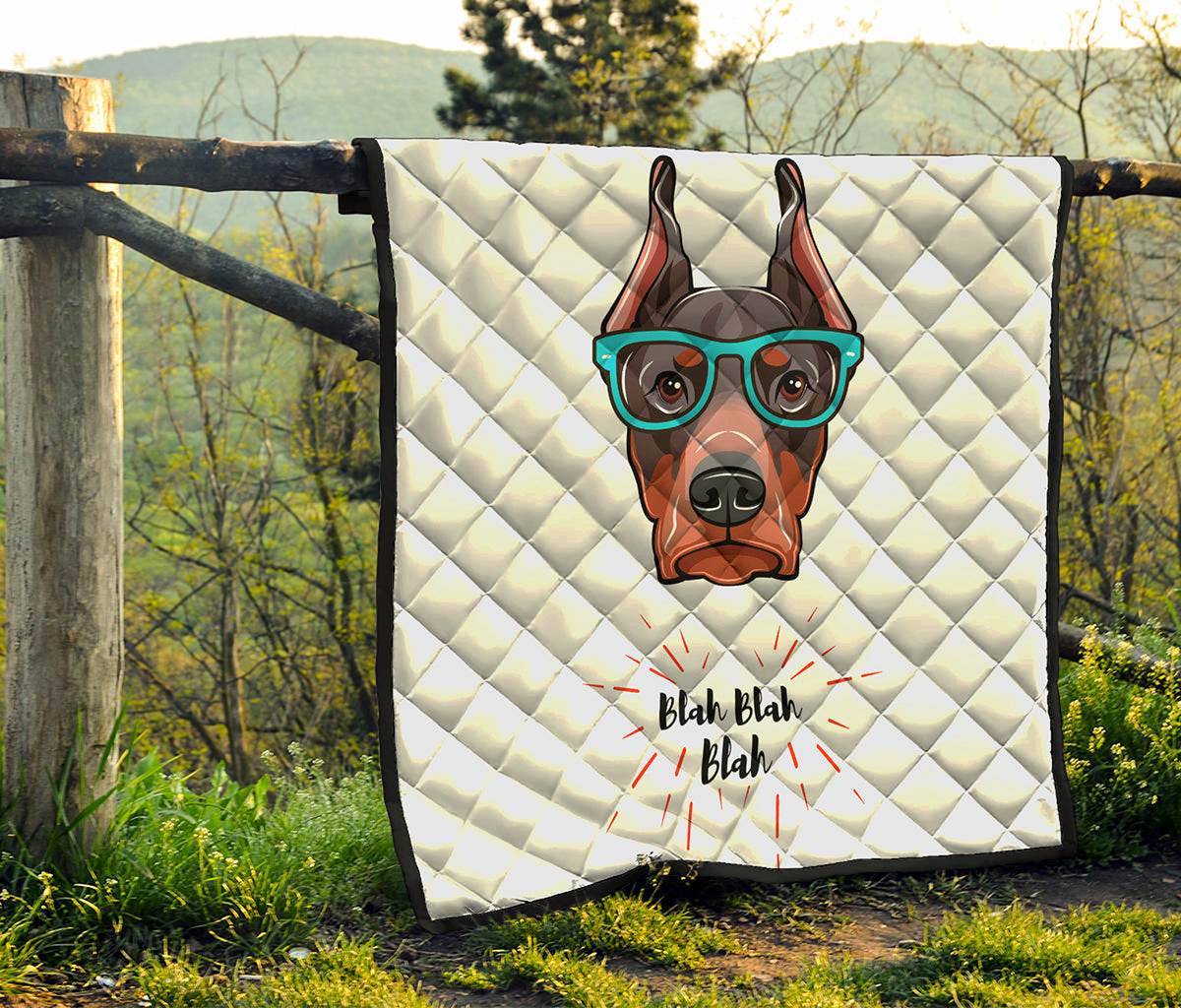 Dobermann With Glasses Print Quilt