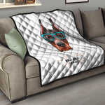 Dobermann With Glasses Print Quilt