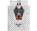 Dobermann With Glasses Print Quilt Bed Set