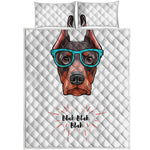 Dobermann With Glasses Print Quilt Bed Set