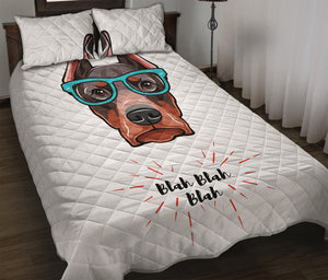 Dobermann With Glasses Print Quilt Bed Set