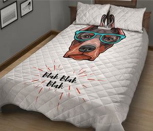 Dobermann With Glasses Print Quilt Bed Set