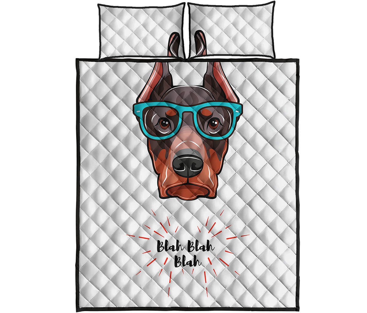 Dobermann With Glasses Print Quilt Bed Set