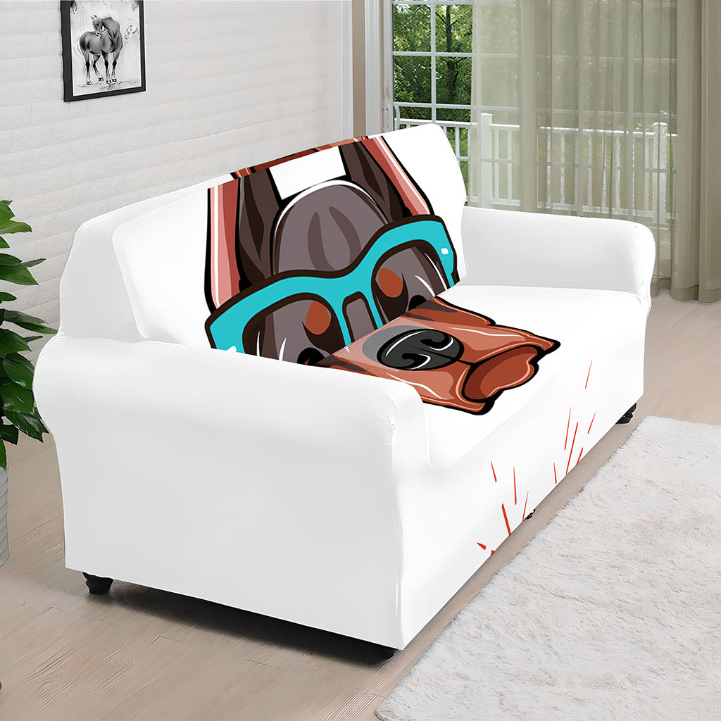 Dobermann With Glasses Print Sofa Cover