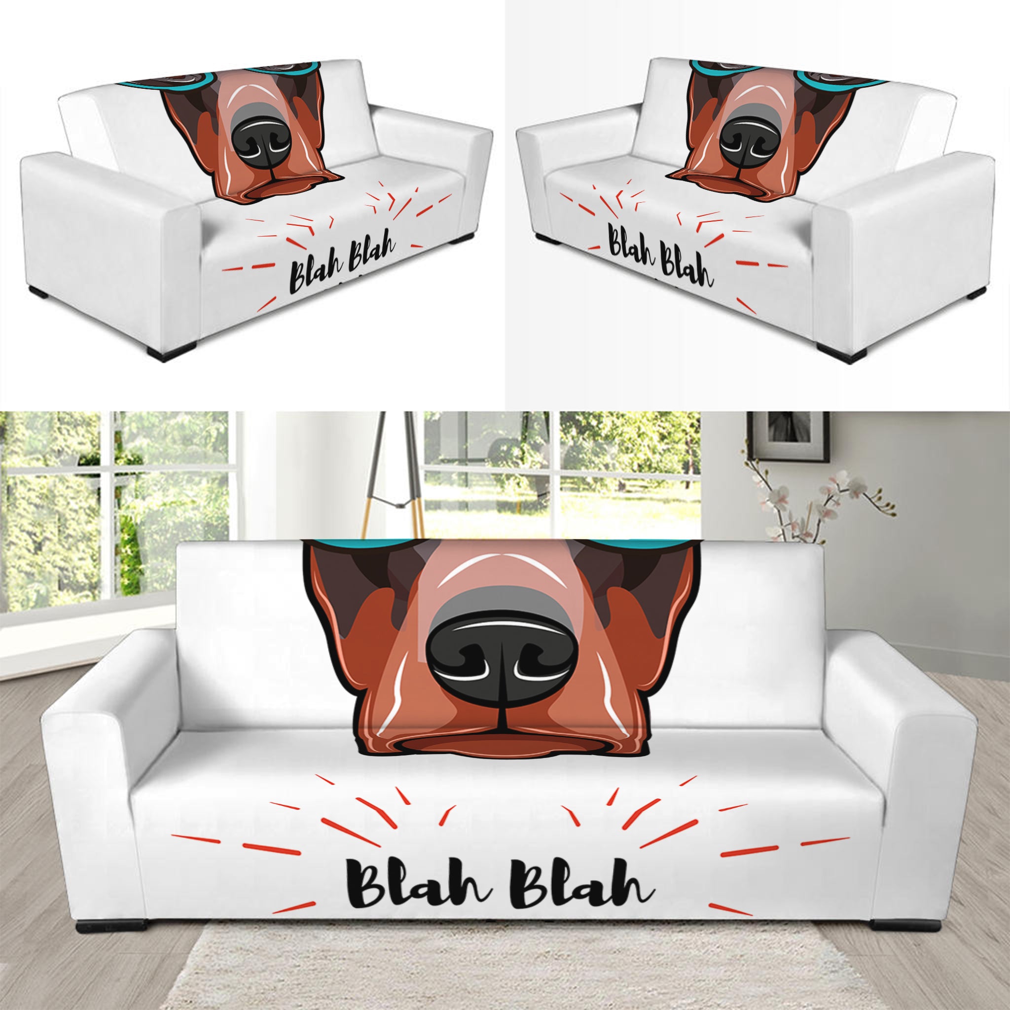 Dobermann With Glasses Print Sofa Slipcover