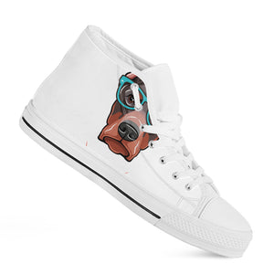 Dobermann With Glasses Print White High Top Shoes