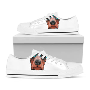 Dobermann With Glasses Print White Low Top Shoes