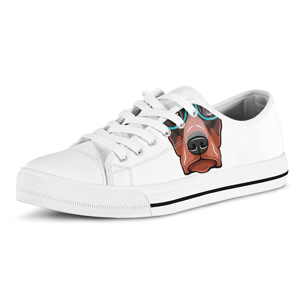 Dobermann With Glasses Print White Low Top Shoes