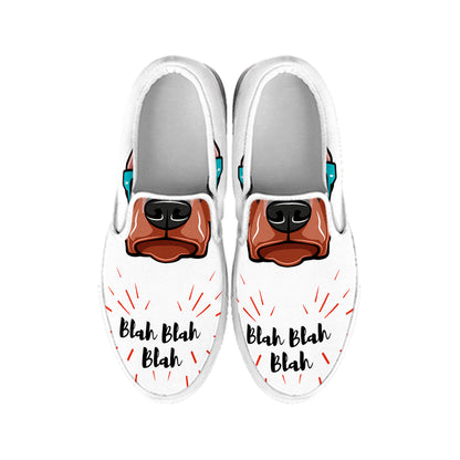 Dobermann With Glasses Print White Slip On Shoes
