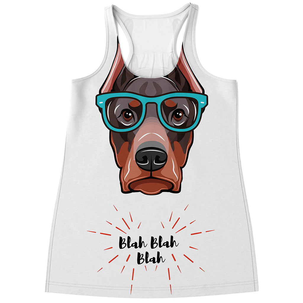 Dobermann With Glasses Print Women's Racerback Tank Top