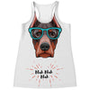 Dobermann With Glasses Print Women's Racerback Tank Top