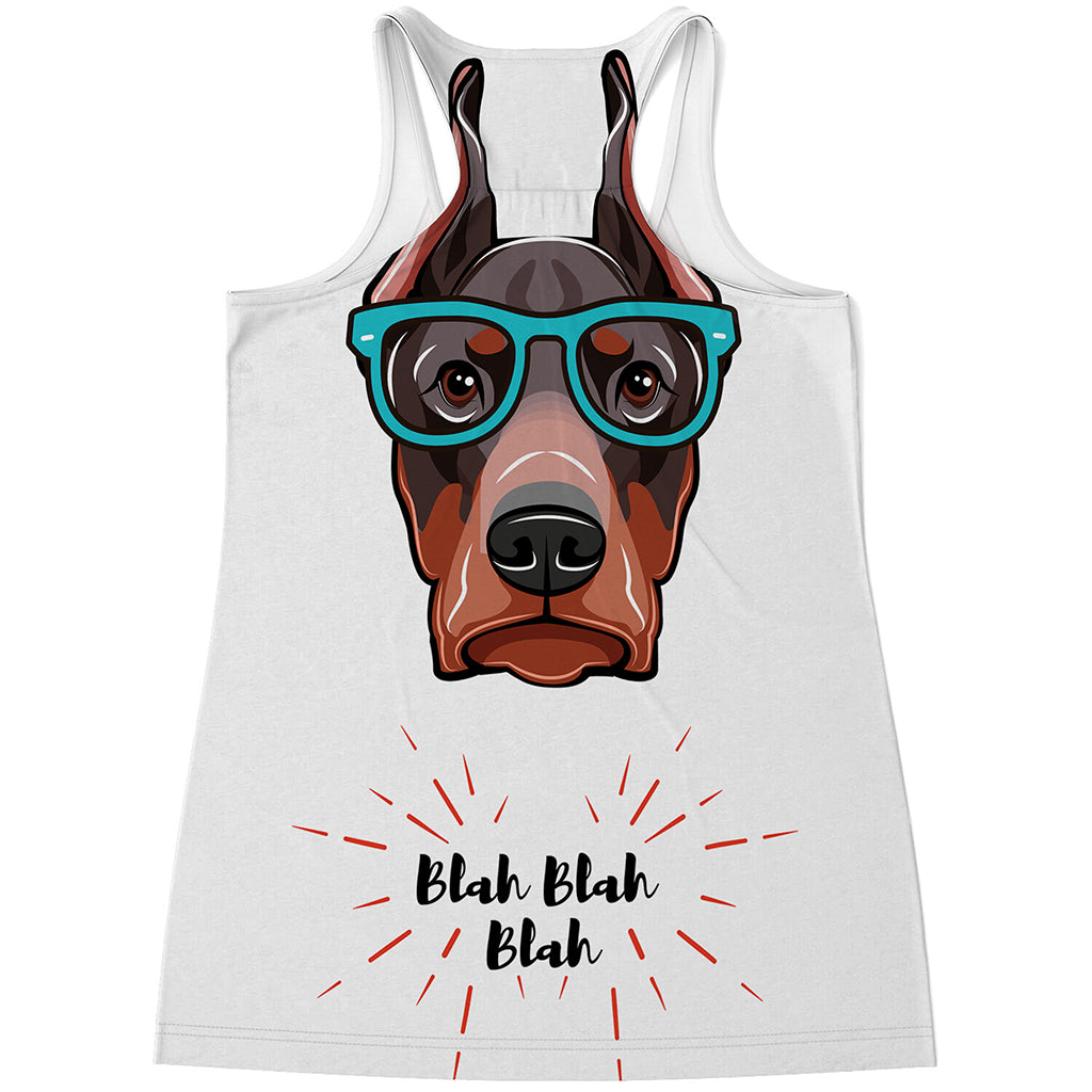 Dobermann With Glasses Print Women's Racerback Tank Top