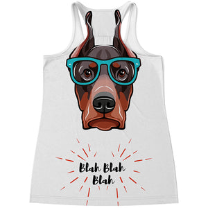 Dobermann With Glasses Print Women's Racerback Tank Top