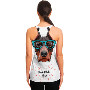 Dobermann With Glasses Print Women's Racerback Tank Top