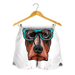 Dobermann With Glasses Print Women's Shorts