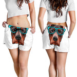 Dobermann With Glasses Print Women's Shorts