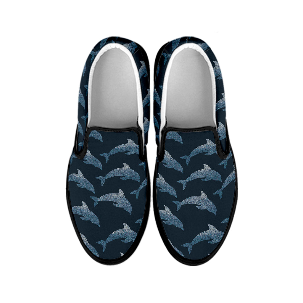 Dolphin Dot Pattern Print Black Slip On Shoes