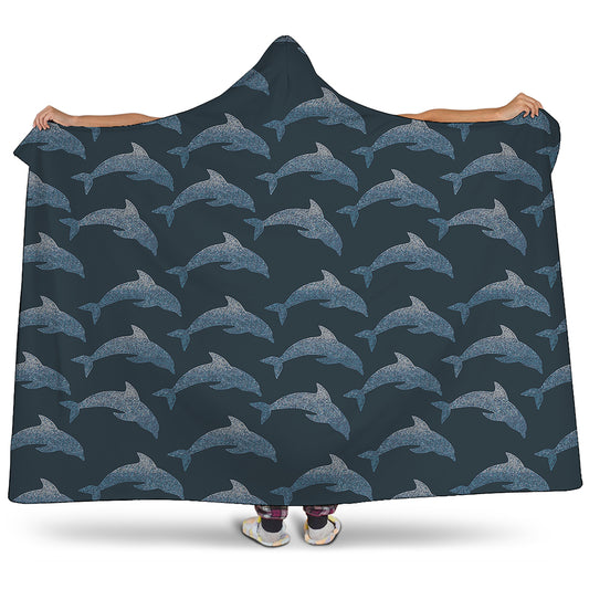 Dolphin Dot Pattern Print Hooded Blanket