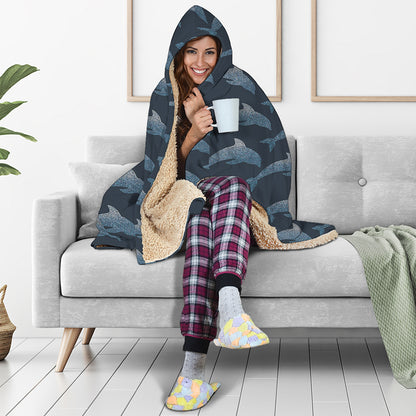 Dolphin Dot Pattern Print Hooded Blanket