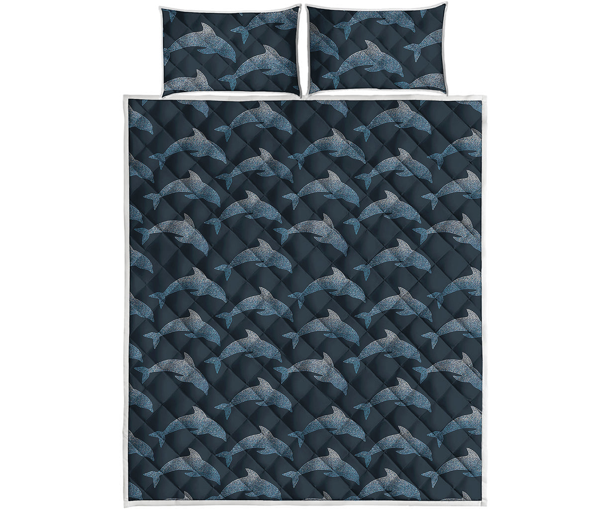 Dolphin Dot Pattern Print Quilt Bed Set