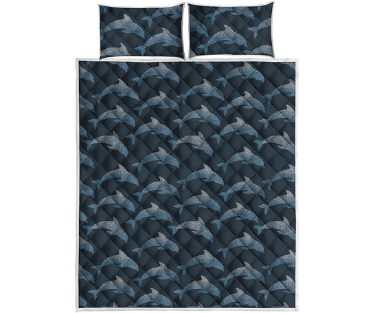 Dolphin Dot Pattern Print Quilt Bed Set