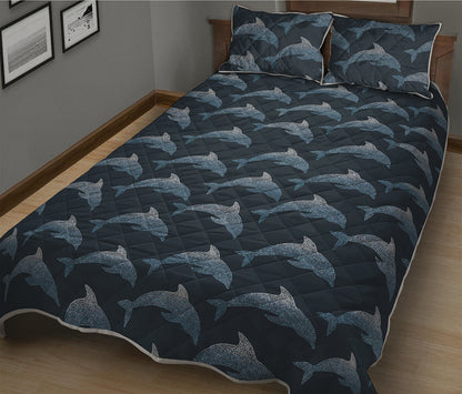 Dolphin Dot Pattern Print Quilt Bed Set