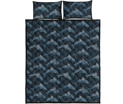 Dolphin Dot Pattern Print Quilt Bed Set