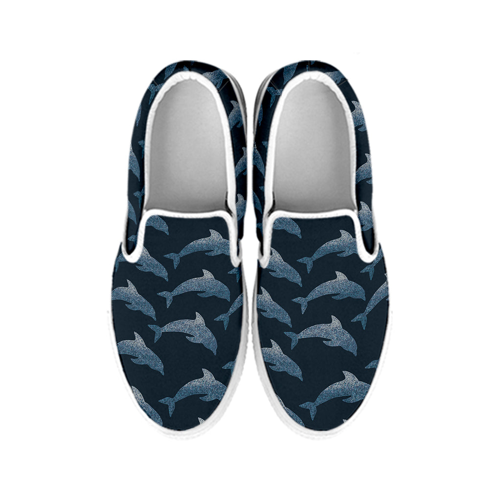 Dolphin Dot Pattern Print White Slip On Shoes