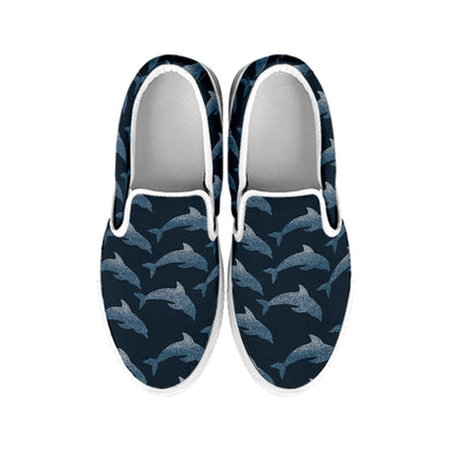 Dolphin Dot Pattern Print White Slip On Shoes