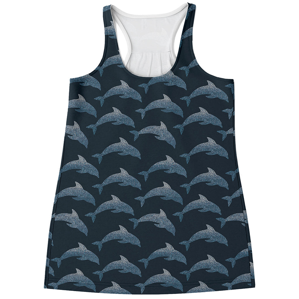Dolphin Dot Pattern Print Women's Racerback Tank Top