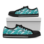 Dolphin Riding Waves Pattern Print Black Low Top Shoes