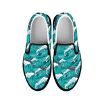 Dolphin Riding Waves Pattern Print Black Slip On Shoes