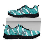 Dolphin Riding Waves Pattern Print Black Sneakers