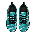 Dolphin Riding Waves Pattern Print Black Sneakers
