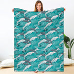 Dolphin Riding Waves Pattern Print Blanket
