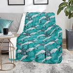 Dolphin Riding Waves Pattern Print Blanket