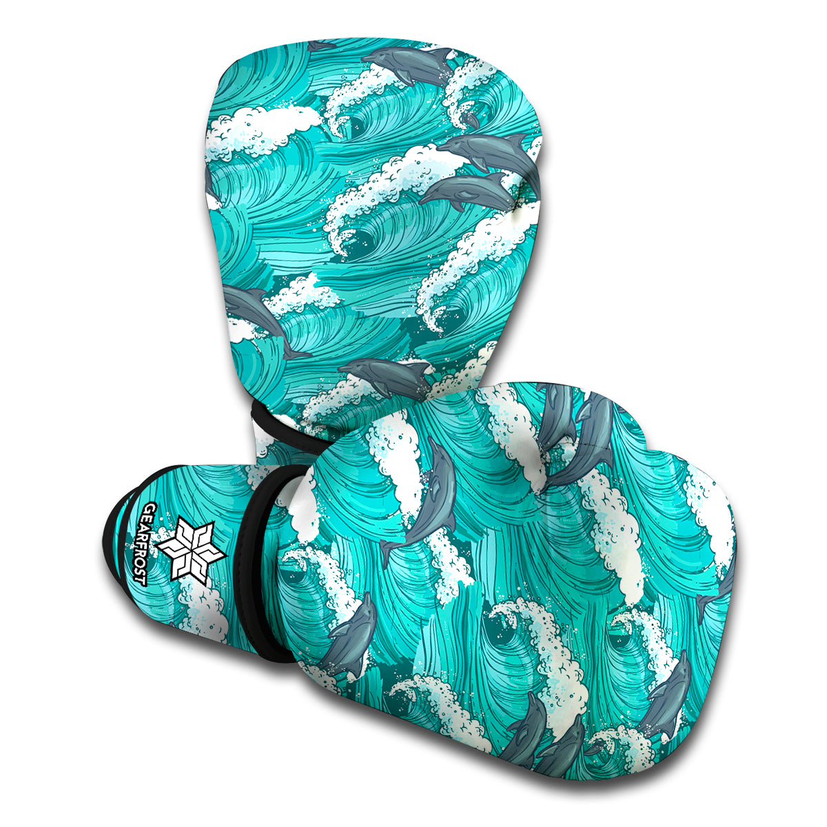 Dolphin Riding Waves Pattern Print Boxing Gloves