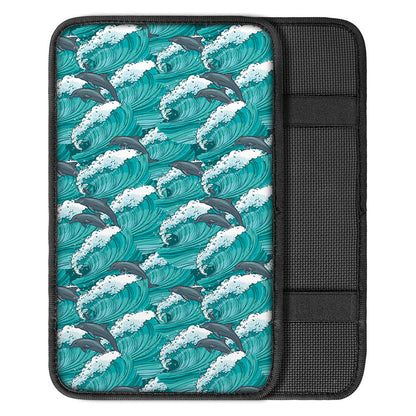 Dolphin Riding Waves Pattern Print Car Center Console Cover
