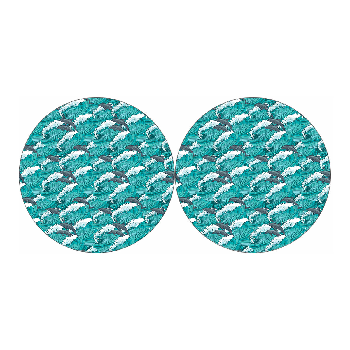 Dolphin Riding Waves Pattern Print Car Coasters