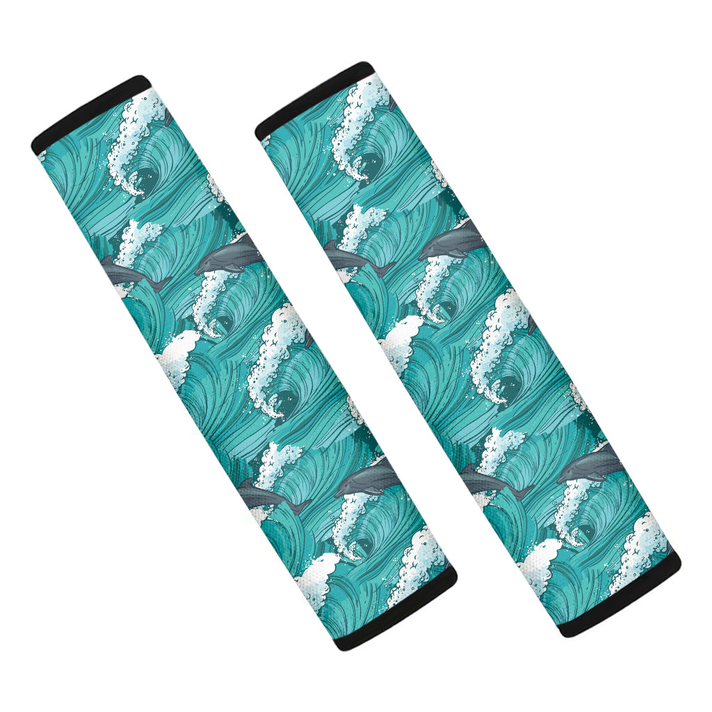 Dolphin Riding Waves Pattern Print Car Seat Belt Covers