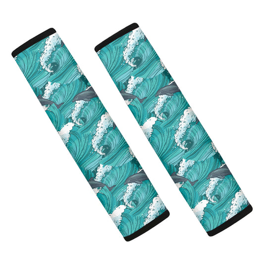 Dolphin Riding Waves Pattern Print Car Seat Belt Covers