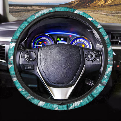 Dolphin Riding Waves Pattern Print Car Steering Wheel Cover