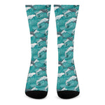 Dolphin Riding Waves Pattern Print Crew Socks